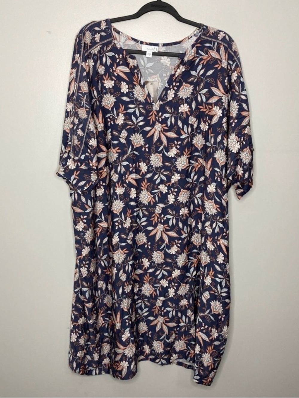 J. Jill Navy Floral Midi Dress with Cream and Tan Accents-NWT